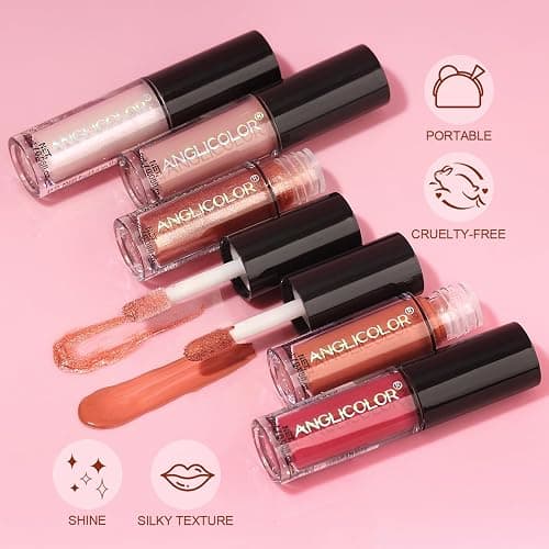 Anglicolor Lip Gloss Long-Lasting,Lipstick Set Highly Pigmented,Pink Lip Gloss Non-Stick Cup,Lip Gloss Set,Easy Application,Smooth Application,Not Flake Off,12 Colors,Vegan & Cruelty-Free (12Color) thumbnail 3