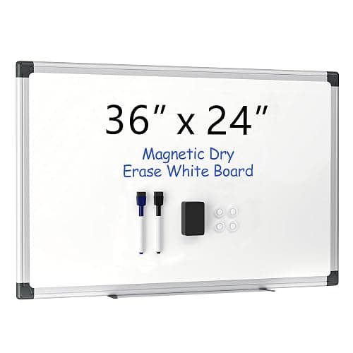 VUSIGN 36" x 24" Magnetic Whiteboard for Wall, Dry Erase Board with Silver Aluminum Frame, Hanging White Board for Office, Home, Classroom – Includes 1 Eraser, 2 Multicolor Markers & 4 Magnets - Image 1