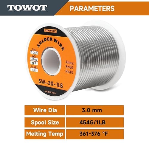 TOWOT 60/40 Solder for Stained Glass, 1 lb Spool, 3mm Dia, No Flux Solder Wire Stained Glass Supplies thumbnail 4