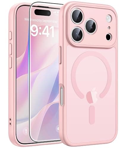 FNTCASE for iPhone 17 Pro Case: [Compatible with Magsafe] Translucent Matte Cases with [Full Camera Protection] [Screen Protector] Military Grade Shockproof Protective Phone Cover - Light Pink - Image 1