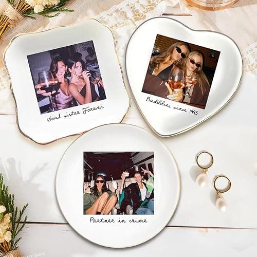 Hugsly Personalized Besties Photo Ring Dish, Custom Jewelry Dish Gift for Besties, Soul Sister Trinket Gift for Long Distance Friendship Women BFF Anniversary Birthday Wedding Gifts 1 thumbnail 5