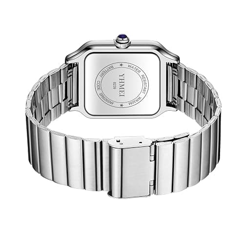CARLIEN Unisex Classic Square Roman Numerals Silver Analog Waterproof Watches for Women Men Stainless Steel Strap Date Display Casual Wristwatch thumbnail 4