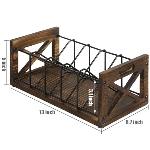FARM IN CD Storage Holder, 5-Slot Farmhouse Industrial CD & DVD Storage Rack with Handles, Barn Door “X-Cross” Design, Rustic Solid Burnt Wood and Black Metal Wire thumbnail 3