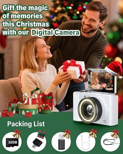 W & O 4K Digital Camera for Photography,Flip Screen Digital Camera for Kids | 64MP Vlogging Camera for YouTube with SD Card,16X Zoom Autofocus,Point and Shoot digital cameras for Teens Beginner,White thumbnail 7