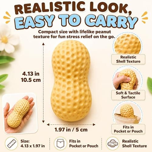 Crunchy Peanut Squishy, Bead Filled ASMR Squeezy (1PC) | Realistic Food Shaped Decompression Squeeze Ball, Soft Slow Rebound Sensory Gift for Office Adults thumbnail 3