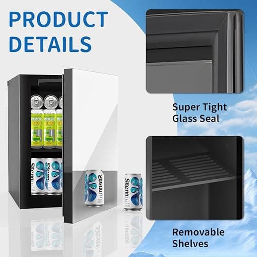 Erivess 24 Cans/0.9 Cubic Feet Beverage Refrigerator Cooler and Skincare Mini Fridge with Mirrored Front Door & Temperature Control, Countertop Small Fridge for Soda, Beer and Cosmetics, Skincare thumbnail 3
