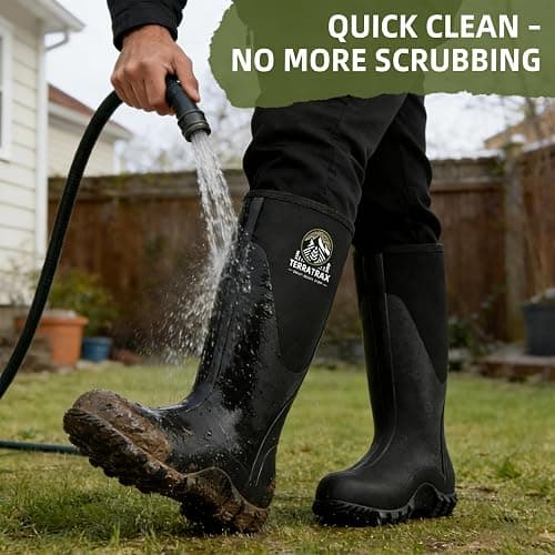 TerraTrax Men's Waterproof Rubber Muck Boots - Insulated Mid-Calf Rain & Mud Boots, Anti-Slip Neoprene Work Footwear for Farming & Yard Chores thumbnail 6
