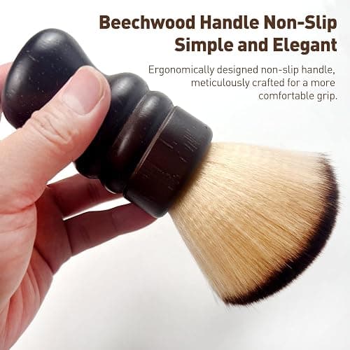 Jaasuee Large Neck Duster Soft Nylon Hair Barber Brush with Wooden Handle Face Cleaning Hairbrush for Haircuts and Styling Kits, Brown thumbnail 6
