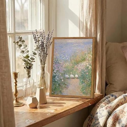 Framed Vintage Geese Canvas Wall Art, Cottagecore Monet Floral Landscape Wall Decor Paintings, French Country Farmhouse Animal Pictures Prints Rustic Home Decor for Living Room Bedroom 12x16 inch thumbnail 4