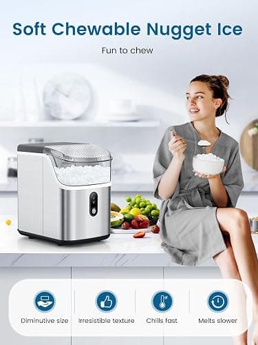 COWSAR Nugget Ice Makers Countertop Soft Chewable Pellet Ice Machine with Auto-Cleaning Function, 35Lbs/24H, Portable Ice Makers for Kitchen, Office, Home,Silver thumbnail 7