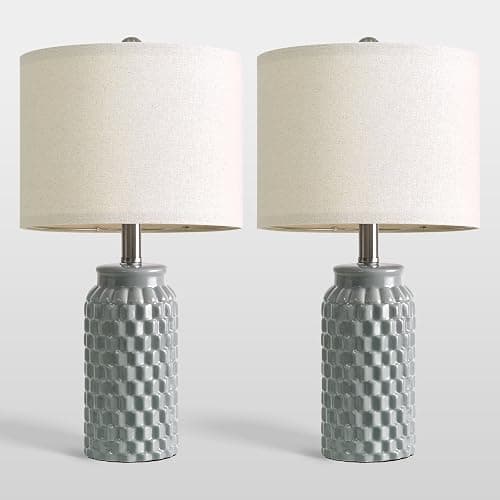 USumkky 20.5" Ceramic Table Lamps Set of 2, Modern Farmhouse Boho Bedside Lamps for Bedroom, Nightstand Lamps for Living Room End Tables, Small Desk Lamps, Grey thumbnail 9