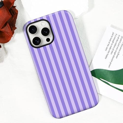 flewfun Magnetic for iPhone 15 Case Cute Stripes Phone Case, Shockproof Slim TPU and Hard PC Protective Phone Cover Compatible with MagSafe Designed for Women Girls, Light Purple thumbnail 8
