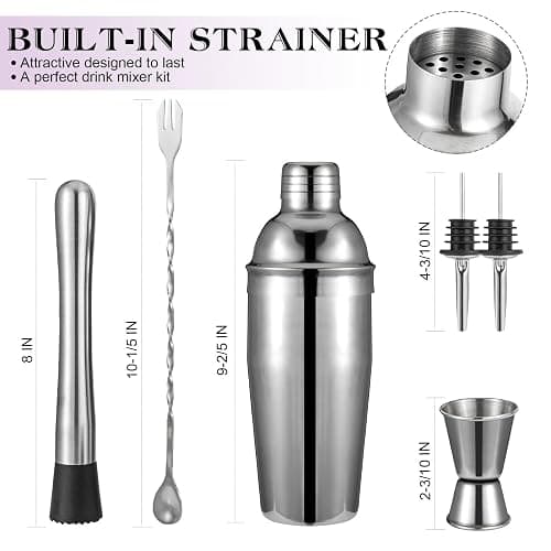 Cocktail Shaker Set, 6-Piece Mixology Bartender Kit Premium Shakers Bartending: Martini Shaker Jigger Mixing Spoon Muddler 2 Pourers Bar Tools Set with Built-in Bartender Strainer for Drink Shaker thumbnail 2