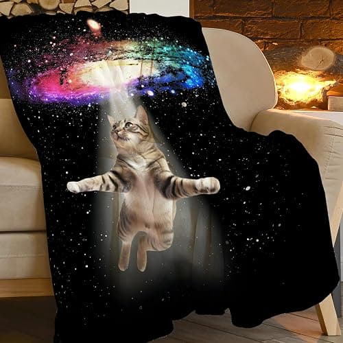Funny Cat Blanket Cute Cat Lover Gifts Throw Blankets for Girls Boys Adult Women Men Kids Plush Cozy Flannel Fleece Ultra Soft Fuzzy Nebula Galaxy Kitten Party Blanket 50"X40" thumbnail 2
