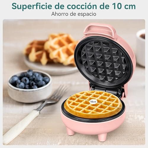 SNAILAR Mini Waffle Maker, 550W Waffle Iron, Ready Indicator Light, Non Stick Coating, Cool Touch Handle, Compact Size, Pink thumbnail 3