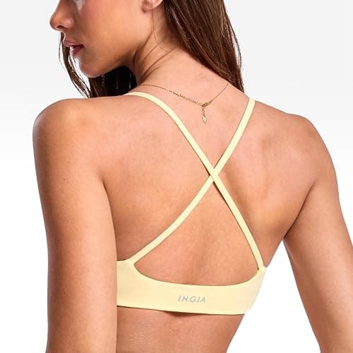 INGIA Women's Low Scoop Neck Sports Bra Spaghetti Criss Cross Strap Padded Workout Yoga Bra Crop Top thumbnail 2