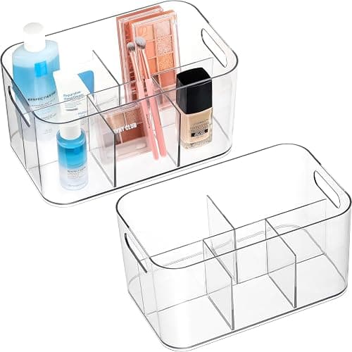 5-Compartment Clear Plastic Bin - Divided Art Supplies, Cosmetic Makeup Caddy Organizer - Multiuse Storage Container for Vanity, Bathroom, Kitchen, Office, Craft, Shower, Cleaning Items, (1 Pack) - Image 1