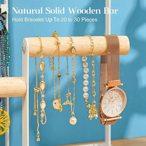 Jewelry Organizer Stand, Jewelry Holder Tree and Storage, Super Large Capacity, 72 Earring Holes, 12 Necklace Hooks, 20 Rings Slot, 2 Bracelet Bars, Assemble Not Required, Size 3.94*9.84*13.78 Inch thumbnail 6
