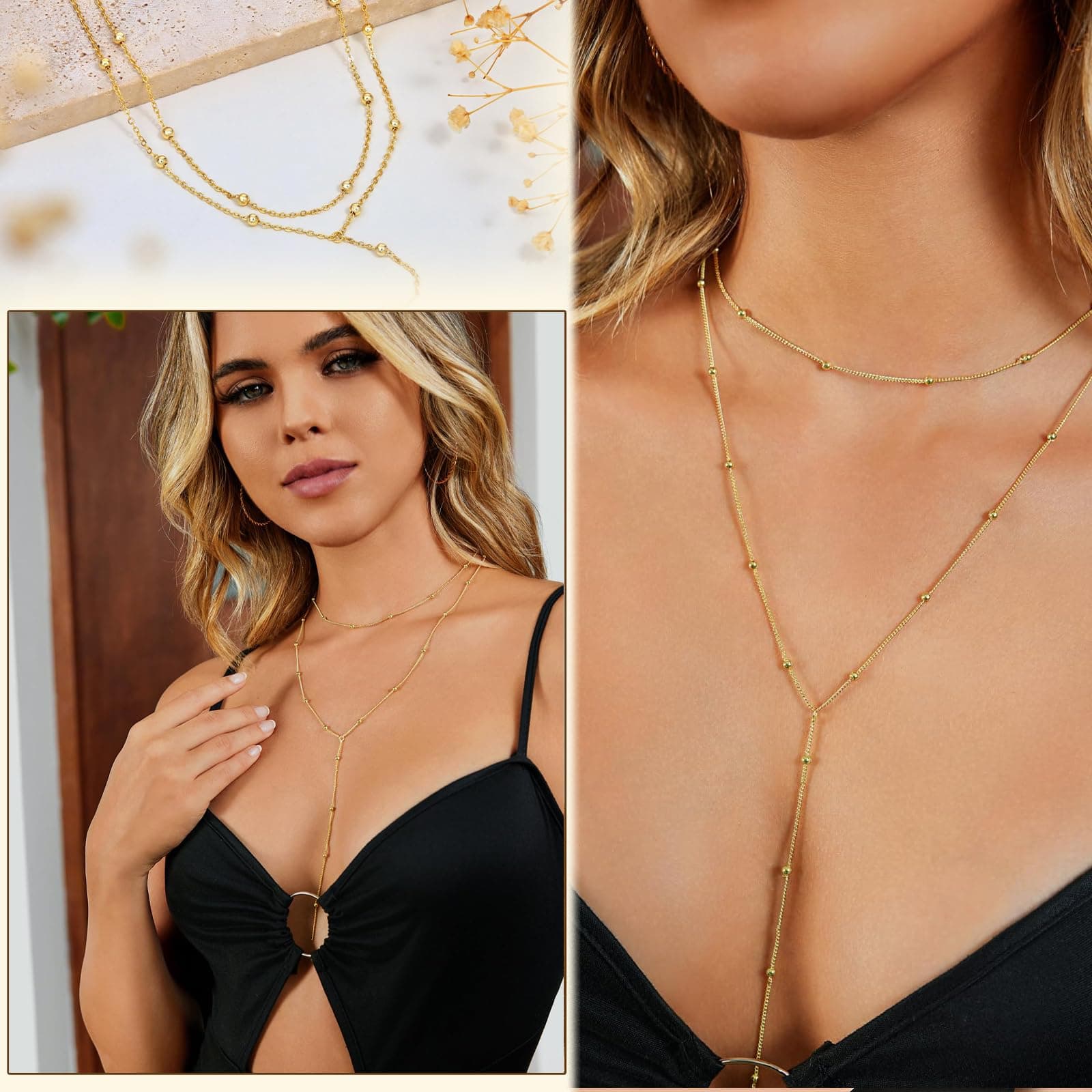 Lange Y-ketting voor vrouwen Multi-rij ketting roestvrij staal in goud, sieraden voor vrouwen, elegante lange ketting voor vrouwen, ketting set, eenvoudige gouden sieraden thumbnail 4