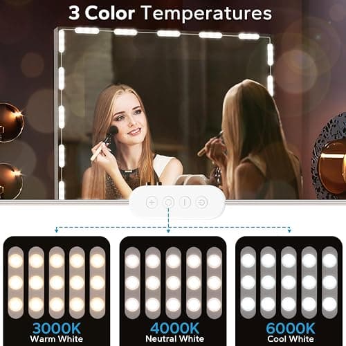 LED Vanity Lights for Mirror, 16ft Makeup Strip Light, 3000K 4000K 6000K & 10 Level Brightness Adjustable, USB Cable, Hollywood Mirror Light Stick-On for Makeup Dressing Room Bathroom Bedroom thumbnail 2