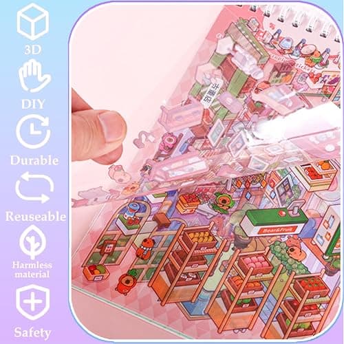 4 Sticker Books (1200+), 32 DIY 3D Scene Sticker Collection with Tweezers, Reusable Creative Craft Set, Aesthetic Art Supplies & Party Favor thumbnail 4