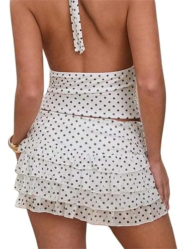 Women Layered Ruffle Mini Skirt Y2k Polka Dot Print A Line Tiered Short Skirt Streetwear for Teen Girl thumbnail 4