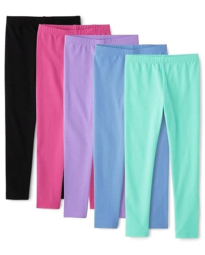 The Children's Place Girls' Assorted Everyday Pull on Leggings - Medium - Purple/Blue/Mint/Pink/Black 5-pack - Image 1
