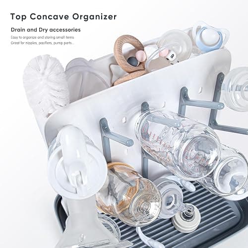 Termichy Baby Bottle Drying Rack: Large Vertical Bottle Dryer Rack Holder - Space Saving Standing Drying Rack for Baby Bottles and Pump Part Cleaning (Gray) - Gray thumbnail 5