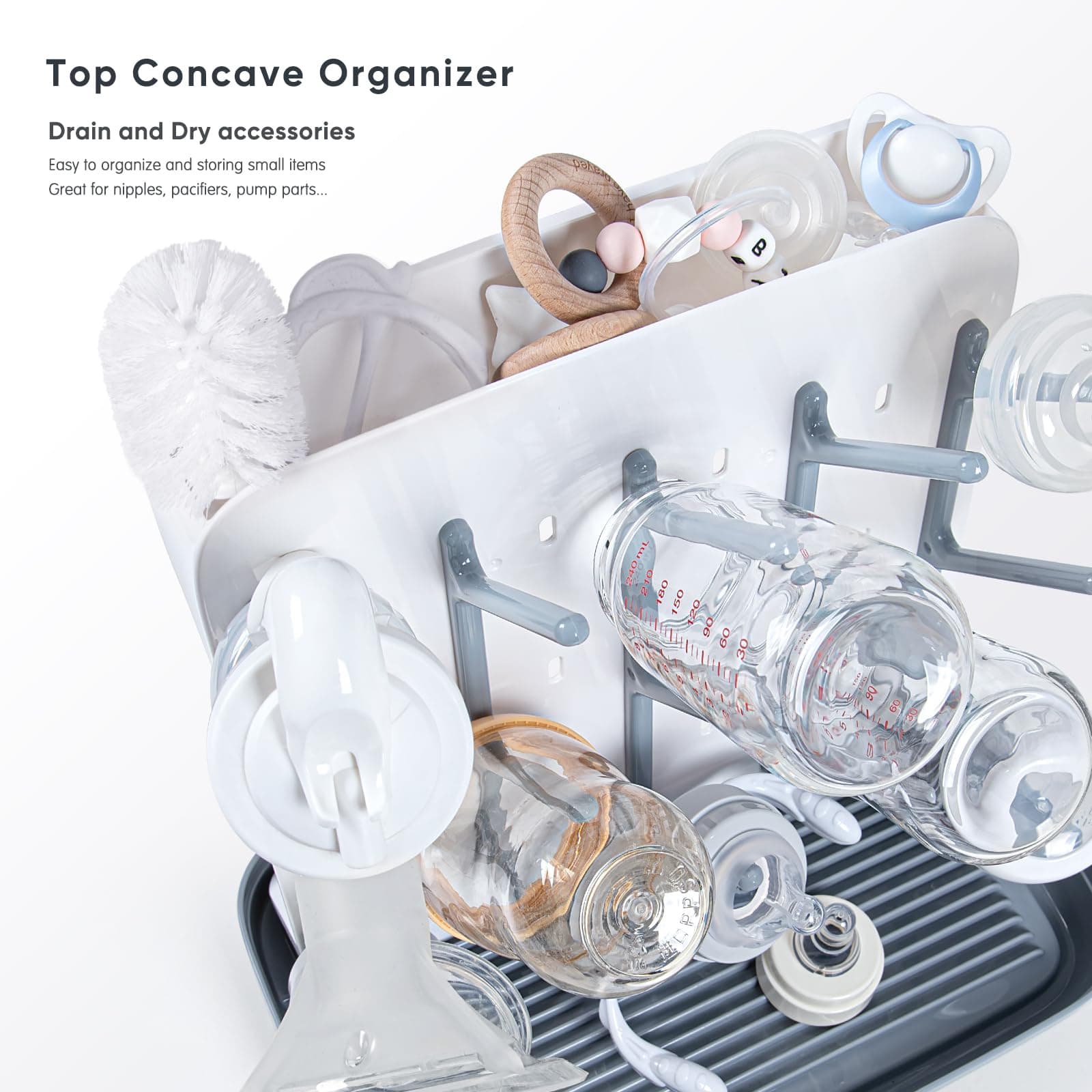 Termichy Baby Bottle Drying Rack: Large Vertical Bottle Dryer Rack Holder - Space Saving Standing Drying Rack for Baby Bottles and Pump Part Cleaning (Gray) thumbnail 4