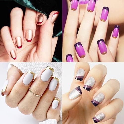 1860 Pcs French Tip Nail Guides, Self-Adhesive French V-Shaped Moon Shaped Manicure Strip Stickers for Edge Auxiliary Black DIY Decoration Stencil Tools(5 Designs, 36 Sheets) thumbnail 4