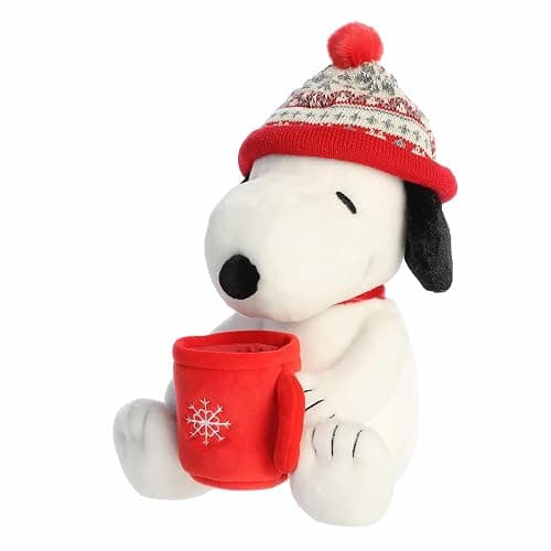 Aurora® Festive Peanuts® Winter Hat Snoopy with Mug Stuffed Animal - Officially Licensed Toys for All Snoopy Fans - Perfect for Holiday Decorations or Gifts - White 12 Inches thumbnail 5