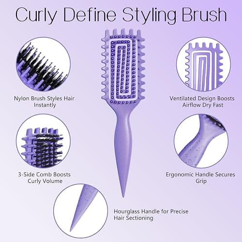 Curly Hair Brush,Curl Defining Brush for Effortlessly Defined Curls & Waves,Vented Hair Brush for Wet & Dry Hair,Women and Men,Reduces Frizz (Purple) thumbnail 2
