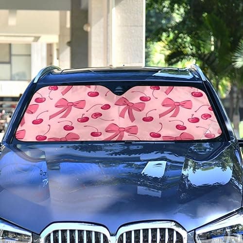 Bow Cherry Pink Windshield Sun Shade Blocks UV Rays Sun Visor Protector Sunshade Accordion Folding Sun Reflector Auto for Car Truck SUV to Keep Your Vehicle Cool thumbnail 2