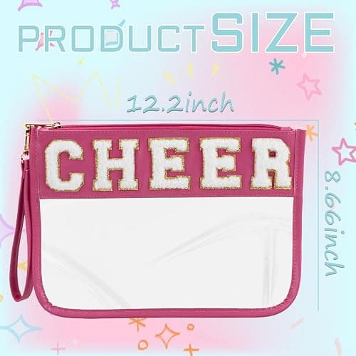BuyCard Cheer Chenille Letter Bags Clear Makeup Bag, Cheerleader Gifts Cosmetic Bag, Varsity Preppy Patch Flat Pouch Cheer Accessories, Waterproof PVC Organizer Toiletry Bag for Women Girls thumbnail 3