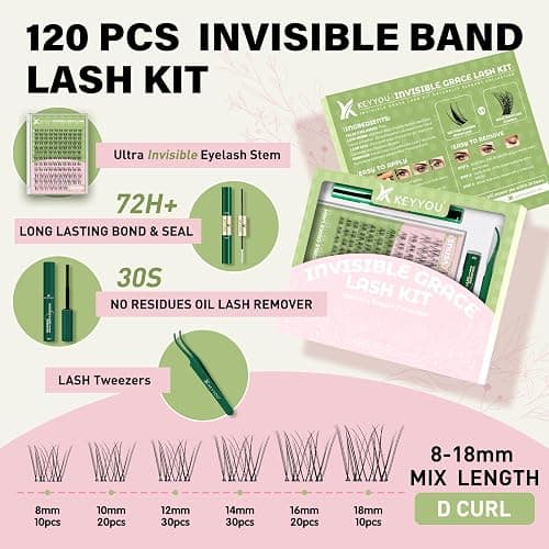 KEYYOU Fairy Venus Lash Clusters Kit Venus Lash Extension Kit C Curl 120Pcs Eyelash Extension Wispy Natural Invisible Band with Waterproof DIY at Home(Venus-C-8-18MIX) thumbnail 2