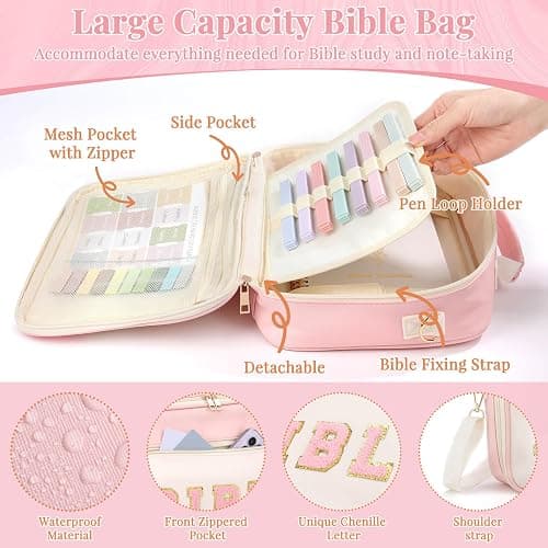 Flasoo All-in-One Bible Journaling Kit, Bible Study Supplies Include Bible Cover Case, Journal Notebook, Highlighters, Pens, Bible Verse Stickers, Tabs, Bookmarks for Christian Gift for Women thumbnail 3