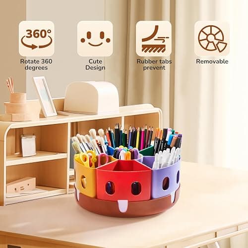 GAMENOTE Rotating Art Supply Organizer, Lazy Susan Caddy, Large | Rotating organizer keeps markers, crayons and craft supplies visible and easy to reach on classroom or home desks thumbnail 8