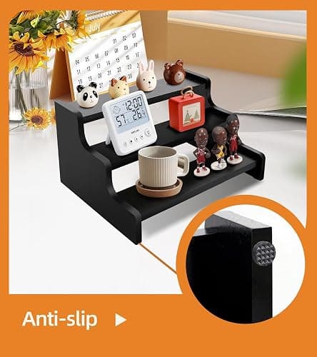Wooden Cologne Organizer for Men, Perfume Organizer Stand, Cologne Stand with Anti-Slip Washers, Wooden Display Risers Stand for Figures, Fragrances, Dessert, Cupcake, Makeup (Black, 3-tier-9.4in) thumbnail 4