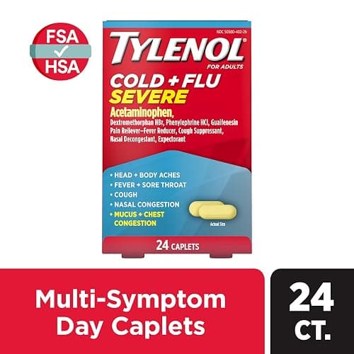 Tylenol Cold + Flu Severe Medicine Caplets for Fever, Pain, Cough & Congestion, 24 ct. - 24 Count (Pack of 1) - Cold + Flu - Caplets thumbnail 8