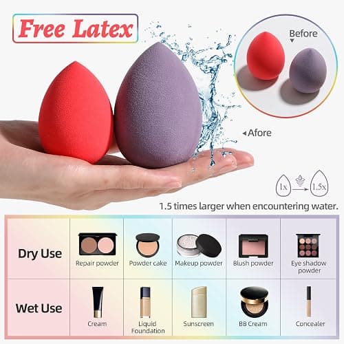 Makeup Sponge Set BS-MALL 7 Pcs blender sponge for Liquid, Cream, and Powder, Multi-colored Makeup Sponges (B-7Color) thumbnail 3