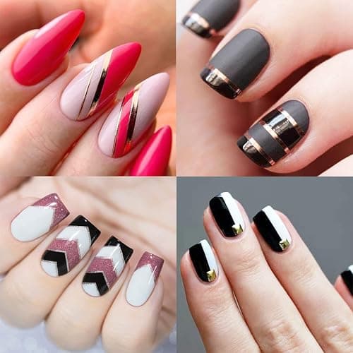 1422 Pcs French Tip Nail Guides, Self-Adhesive French Moon Shaped V-Shaped Manicure Strip Stickers for Edge Auxiliary Black DIY Decoration Stencil Tools(11 Designs, 36 Sheets) thumbnail 6