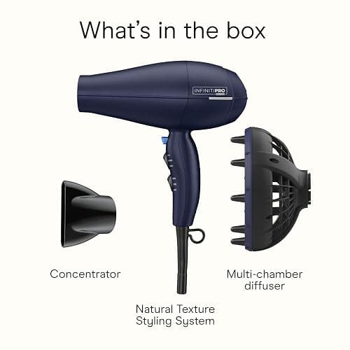 INFINITI PRO CONAIR Hair Dryer with Innovative Diffuser, Enhances Curls and Waves While Reducing Frizz, Dark Blue thumbnail 9