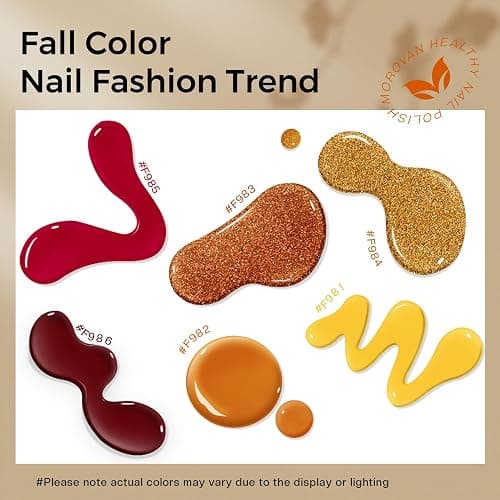 Morovan Fall Nail Polish Set: 6 Gold Maple Leaf Nail Polish Kit 2025 Glitter Autumn Fingernail Pumpkin Yellow Burnt Orange Art Quick Dry Nail Regular Mini Bulk Manicurist Women Girls Gift thumbnail 3