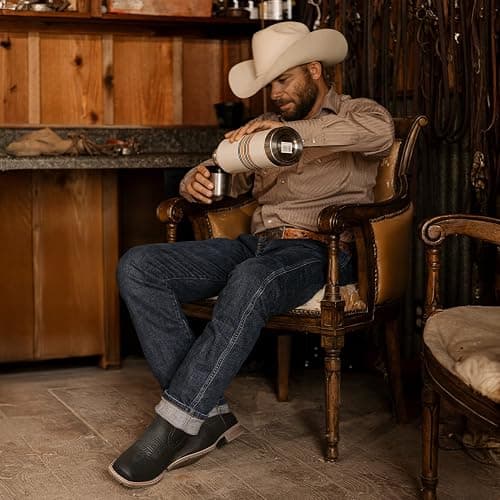 Lumeheel Cowboy Boots for Men - Western Men's Boots with Classic Embroidered, Slip on Square Toe Boots, Slip Resistant Country Boots Chunky Heel Ankle, Durable Short Boots for Spring Fall thumbnail 5