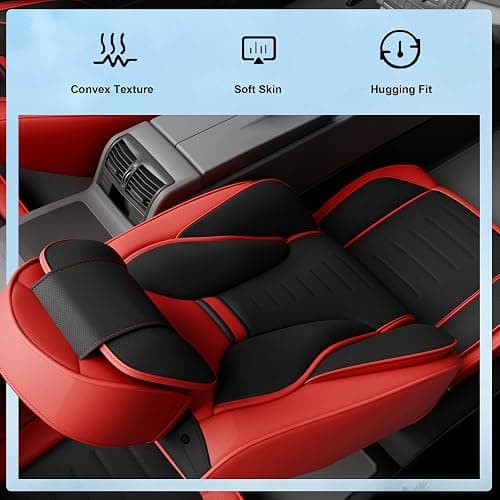 SLARY 5PCS Angel Wings Front and Back Car Seat Covers Auto Interior Accessories with Water Proof Nappa Leather for Cars SUV Pick-up Truck Universal Comfortable and Breathable (Full Set, Martha Red) thumbnail 7