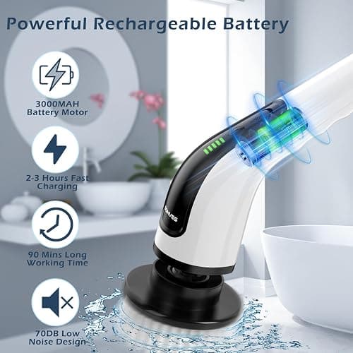 Bomves Electric Spin Scrubber, Cordless Cleaning Brush Scrubber for Home, 8 Replaceable Brush Heads-90Mins Work Time, 3 Adjustable Size, 2 Speeds for Bathroom Shower Bathtub Glass Car thumbnail 3