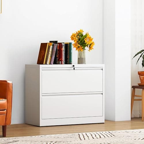2-Drawer Lateral File Cabinet with Lock, Black Metal Filing Cabinet for Office or Home – Secure Storage for Letter/Legal/A4/F4 Documents, Easy to Assemble Locking File Organizer (White, 2 Drawer-26"W) thumbnail 9