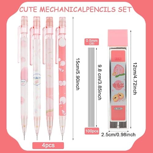 TIESOME Cute Mechanical Pencil Set Include 4 Pcs 0.5mm Kawaii Mechanical and 100 Pcs Replacement Pencil Refills, Kawaii Stationary Cute School Supplies Pencils for Writing Drawing Sketching Drafting thumbnail 3