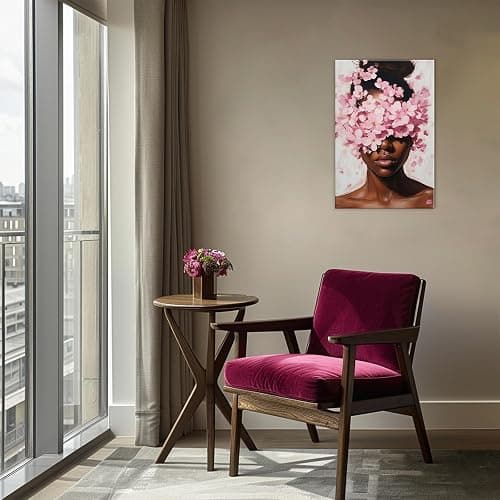KPLUNDO Black Woman Wall Art Pink Black Girl With Floral Paintings African American Canvas Print Fashion Home Decoration Living Room Decor(Artwork-4,12"x18") thumbnail 4