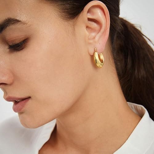 NECOCY 4 Pairs 14k Gold Hoop Plated Earrings Set for Women - Huggie Dangle Stack - Trendy Multiple Piercing Stud CZ Ear Cuff - Non Tarnish Jewelry thumbnail 5